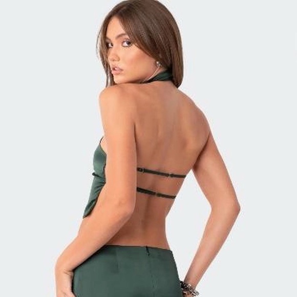 Edikted Dark Green Halter Crop Top - Picture 2 of 6